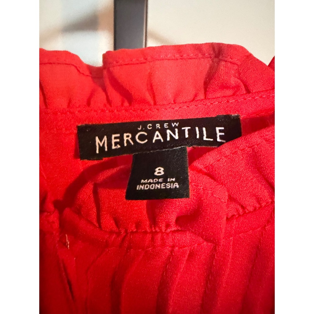 J.Crew Mercantile Red Ruffle Neck Pintuck Pleated Blouse Long Sleeve Top 8 - Picture 2 of 3